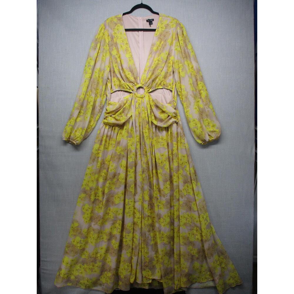 Floral Yellow Ring-Front Maxi Dress